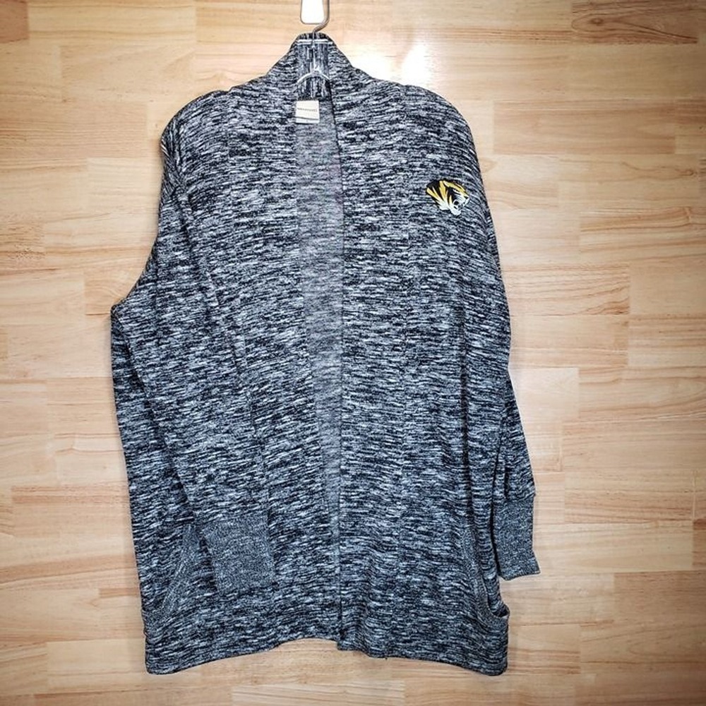 Mizzou Women's L Tiger Logo Open Cardigan Black/White Sweater Shacket